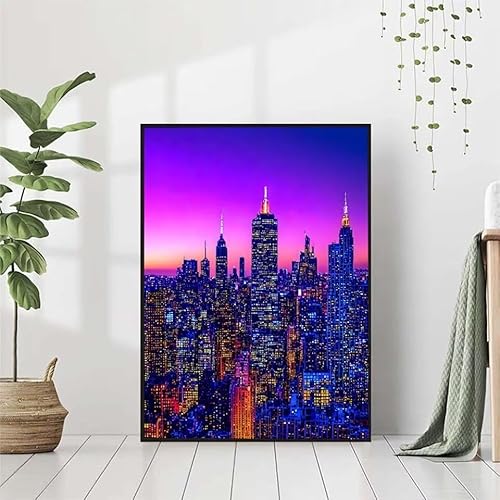 5D Diamond Painting Stadtnachtansicht Diamant Painting Bilder Erwachsene, Landschaft Diamond Painting Set, Diamond Painting Klein 80x110cm, DIY Runde Drill Cross Stickerei Basteln, Home Wall Decor 7-5 von BAIYAACO