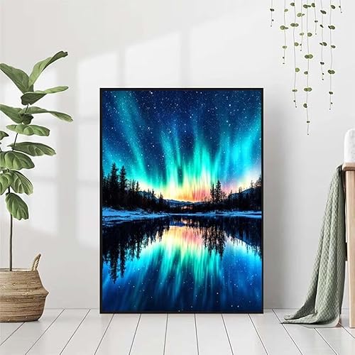 5D Diamond Painting Sternenhimmel Diamant Painting Bilder, Aurora Diamond Painting Erwachsene Kinder DIY Runde Kristall Diamond Art Stickerei Basteln Set, Wohnzimmer Schlafzimmer Wanddeko 30x40cm I-2 von BAIYAACO