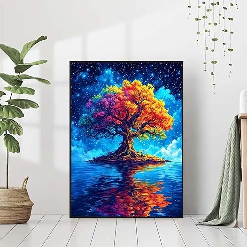 5D Diamond Painting Sternenhimmel Diamant Painting Bilder Erwachsene, Baum Diamond Painting Set, Diamond Painting Klein 80x100cm, DIY Runde Full Drill Cross Stickerei Basteln für Home Room Wall Decor von BAIYAACO