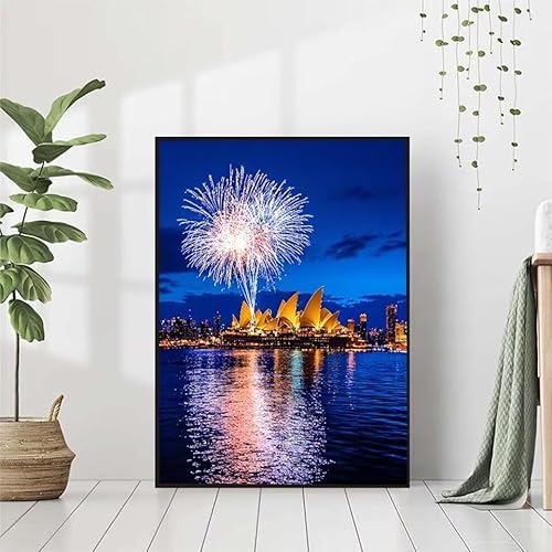 5D Diamond Painting Sydney Opera House Diamant Painting Bilder, Australien Diamond Painting Erwachsene Kinder DIY Runde Diamond Art Stickerei Basteln Set, Wohnzimmer Schlafzimmer Wanddeko 70x95cm L-C von BAIYAACO