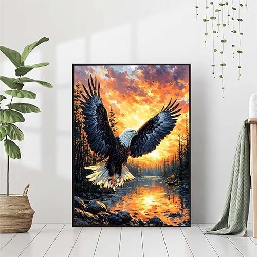 5D Diamond Painting Tier Diamant Painting Bilder, Adler Diamond Painting Erwachsene Kinder DIY Runde Kristall Diamond Art Stickerei Painting Basteln Set, Wohnzimmer Schlafzimmer Wanddeko 80x110cm 3-W von BAIYAACO