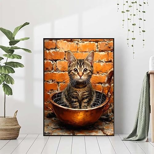 5D Diamond Painting Tier Diamant Painting Bilder, Katze Diamond Painting Erwachsene Kinder DIY 5D Runde Kristall Diamond Art Stickerei Painting Basteln Set, Wohnzimmer Schlafzimmer Wanddeko 60x80cm von BAIYAACO