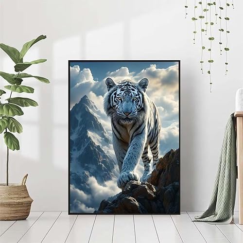 5D Diamond Painting Tier Diamant Painting Bilder, Tiger Diamond Painting Erwachsene Kinder DIY Runde Kristall Diamond Art Stickerei Painting Basteln Set, Wohnzimmer Schlafzimmer Wanddeko 80x110cm 6-N von BAIYAACO