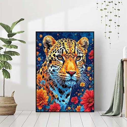 5D Diamond Painting Tier Diamant Painting Bilder Erwachsene, Leopard Diamond Painting Set, Diamond Painting Klein 80x100cm, DIY Runde Full Drill Kristall Cross Stickerei Basteln für Home Wall Decor von BAIYAACO