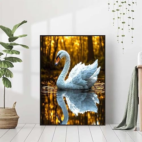 5D Diamond Painting Tier Diamant Painting Bilder Erwachsene, Schwan Diamond Painting Set, Diamond Painting Klein 80x110cm, DIY Runde Full Drill Kristall Cross Stickerei Basteln für Home Wall Decor E-3 von BAIYAACO