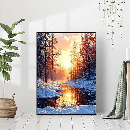 5D Diamond Painting Winter Diamant Painting Bilder Erwachsene, Landschaft Diamond Painting Set, Diamond Painting Klein 60x80cm, DIY Runde Full Drill Cross Stickerei Basteln für Home Room Wall Decor von BAIYAACO