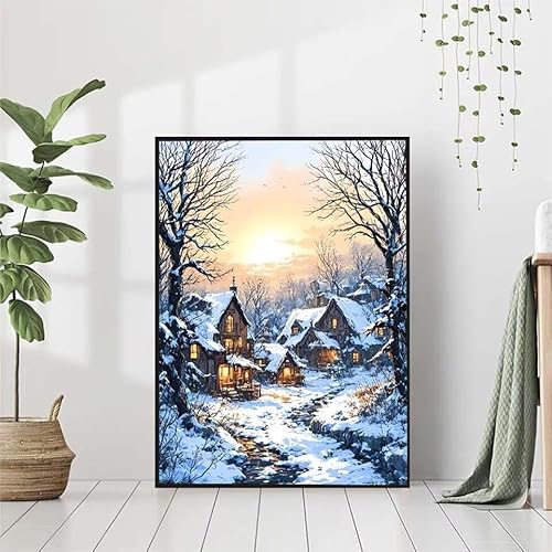 5D Diamond Painting Winter Diamant Painting Bilder Erwachsene, Schnee Diamond Painting Set, Diamond Painting Klein 50x70cm, DIY Runde Full Drill Kristall Cross Stickerei Basteln für Home Wall Decor von BAIYAACO