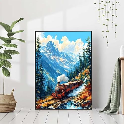 5D Diamond Painting Zug Diamant Painting Bilder Erwachsene, Herbst Diamond Painting Set, Diamond Painting Klein 80x110cm, DIY Runde Full Drill Kristall Cross Stickerei Basteln für Home Wall Decor 8-7 von BAIYAACO