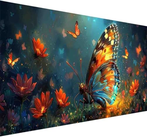 Blume Diamond Painting Erwachsene, Diamond Painting Schmetterling Diamant Malerei Set für Anfänger DIY 5D Vollbohrer Kristall Stickerei Bilder Bastelset für Home Wand Dekor Geschenke 70x140cm -k164 von BAIYAACO