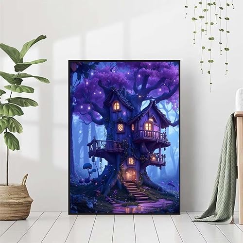 Diamond Painting Baum Diamant Painting Bilder Set, 5D Diamond Painting Baumhaus Diamond Painting Erwachsene DIY Runde Strass Cross Stickerei Diamond-Painting Basteln für Wandzimmer Deko 80x110cm E-0 von BAIYAACO