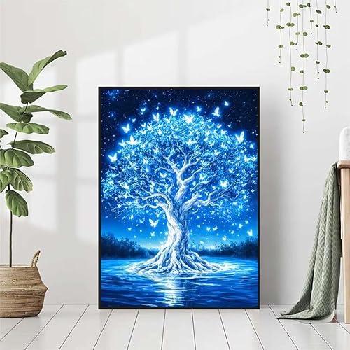 Diamond Painting Baum Diamant Painting Bilder Set, 5D Diamond Painting Schmetterling Diamond Painting Erwachsene DIY Runde Strass Cross Stickerei Diamond-Painting Basteln, Wandzimmer Deko 50x70cm 8-C von BAIYAACO