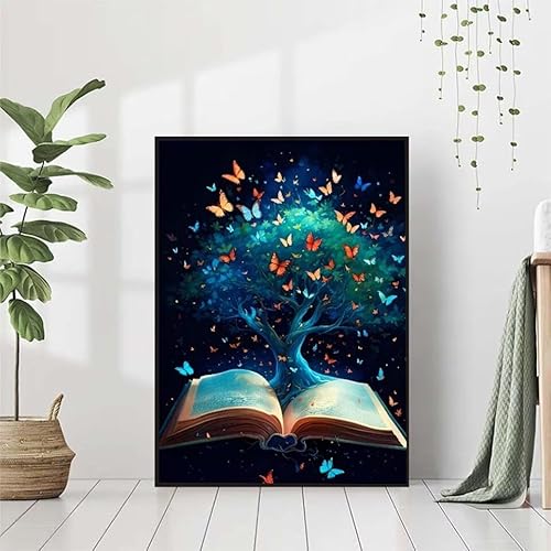 Diamond Painting Baum Diamant Painting Bilder Set, 5D Diamond Painting Schmetterling Diamond Painting Erwachsene DIY Runde Strass Cross Stickerei Diamond-Painting Basteln, Wandzimmer Deko 80x110cm N-G von BAIYAACO