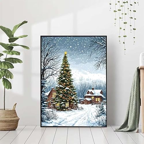 Diamond Painting Baum Diamant Painting Bilder Set, 5D Diamond Painting Winter Diamond Painting Erwachsene DIY Runde Strass Cross Stickerei Diamond-Painting Basteln, Wandzimmer Deko Geschenk 60x80cm von BAIYAACO