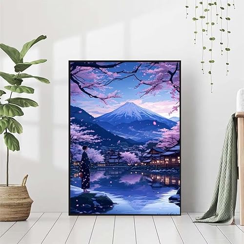 Diamond Painting Berg Fuji Diamant Painting Bilder, Japan Diamond Painting Erwachsene Kinder DIY Runde Kristall Diamond Art Stickerei Painting Basteln, Wohnzimmer Schlafzimmer Wanddeko 80x100cm L-E von BAIYAACO