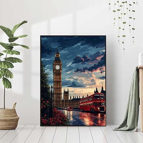 Diamond Painting Big Ben Diamant Painting Bilder Set, Diamond Painting Bus Diamond Painting Erwachsene DIY Runde Strass Cross Stickerei Diamond-Painting Basteln Wandzimmer Deko Geschenk 80x110cm V-8 von BAIYAACO