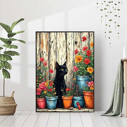 Diamond Painting Blume Diamant Painting Bilder, Katze Diamond Painting Erwachsene Kinder DIY Runde Kristall Diamond Art Stickerei Painting Basteln Set, Wohnzimmer Schlafzimmer Wanddeko 80x110cm 6-I von BAIYAACO