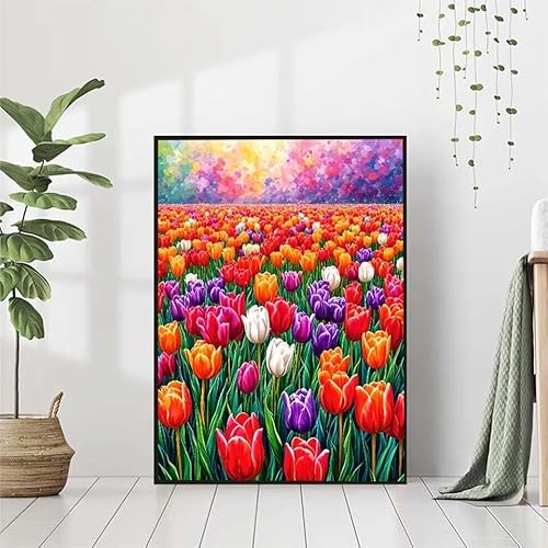 Diamond Painting Blume Diamant Painting Bilder, Tulpe Diamond Painting Erwachsene Kinder DIY Runde Kristall Diamond Art Stickerei Painting Basteln Set, Wohnzimmer Schlafzimmer Wanddeko 80x110cm X-6 von BAIYAACO