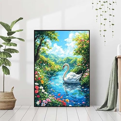 Diamond Painting Blume Diamant Painting Bilder Erwachsene, Schwan Diamond Painting Set, Diamond Painting Klein 80x110cm, DIY Runde Full Drill Kristall Cross Stickerei Basteln für Home Wall Decor 4-6 von BAIYAACO