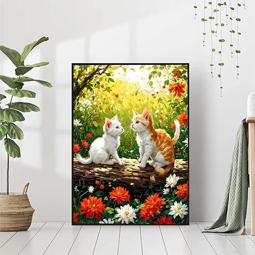 Diamond Painting Blume Diamant Painting Bilder Set, 5D Diamond Painting Katze Diamond Painting Erwachsene DIY Runde Strass Cross Stickerei Diamond-Painting Basteln, Wandzimmer Deko Geschenk 50x70cm von BAIYAACO