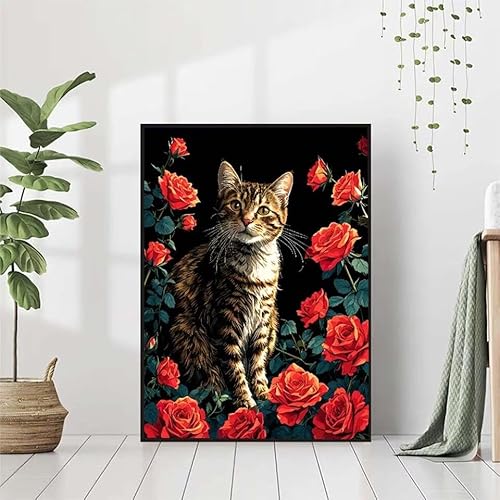 Diamond Painting Blume Diamant Painting Bilder Set, 5D Diamond Painting Katze Diamond Painting Erwachsene DIY Runde Strass Cross Stickerei Diamond-Painting Basteln Wandzimmer Deko Geschenk 40x50cm U-6 von BAIYAACO