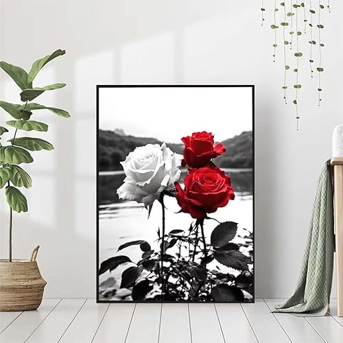 Diamond Painting Blume Diamant Painting Bilder Set, 5D Diamond Painting Rose Diamond Painting Erwachsene DIY Runde Strass Cross Stickerei Diamond-Painting Basteln Wandzimmer Deko Geschenk 80x110cm 5-D von BAIYAACO