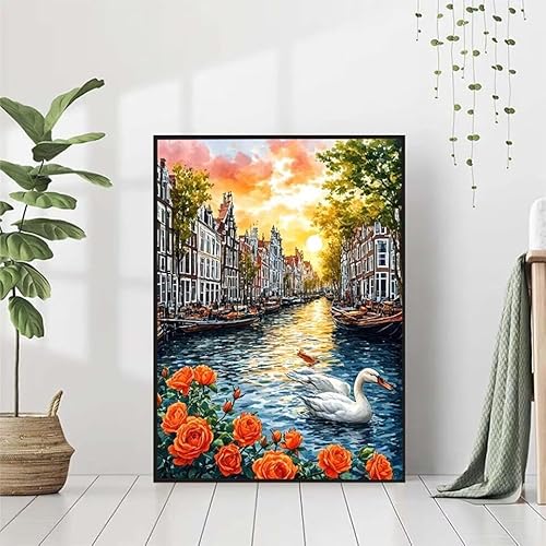 Diamond Painting Blume Diamant Painting Bilder Set, 5D Diamond Painting Schwan Diamond Painting Erwachsene DIY Runde Strass Cross Stickerei Diamond-Painting Basteln, Wandzimmer Deko Geschenk 70x95cm von BAIYAACO