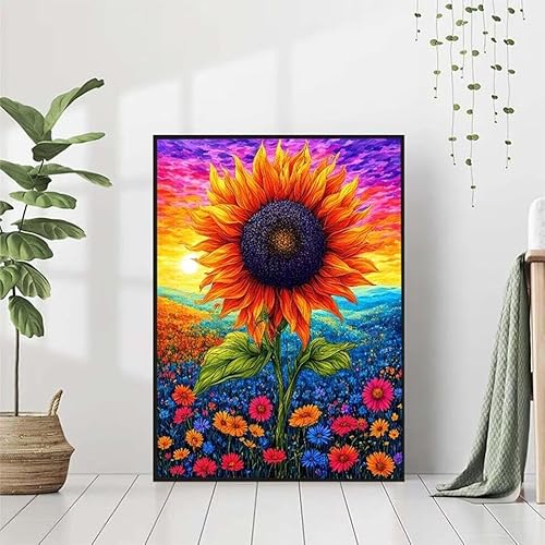 Diamond Painting Blume Diamant Painting Bilder Set, 5D Diamond Painting Sonnenblume Diamond Painting Erwachsene DIY Runde Strass Cross Stickerei Diamond-Painting Basteln für Wandzimmer Deko 50x70cm von BAIYAACO