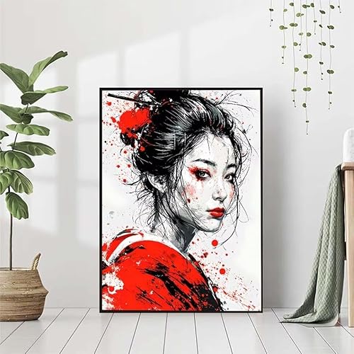 Diamond Painting Blume Diamant Painting Bilder Set, Diamond Painting Japanische Frau Diamond Painting Erwachsene DIY Runde Strass Cross Stickerei Diamond-Painting Basteln Wandzimmer Deko 40x50cm C-S von BAIYAACO