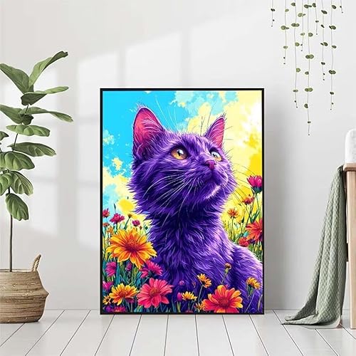 Diamond Painting Blume Diamant Painting Bilder Set, Diamond Painting Katze Diamond Painting Erwachsene DIY Runde Strass Cross Stickerei Diamond-Painting Basteln Wandzimmer Deko Geschenk 80x110cm 5-2 von BAIYAACO