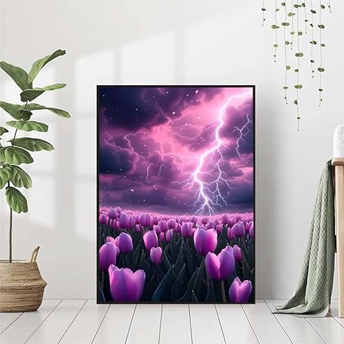 Diamond Painting Blume Diamant Painting Bilder Set, Diamond Painting Tulpe Diamond Painting Erwachsene DIY Runde Strass Cross Stickerei Diamond-Painting Basteln Wandzimmer Deko Geschenk 80x100cm 9-K von BAIYAACO