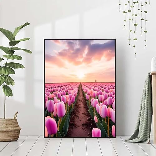 Diamond Painting Blume Diamant Painting Bilder Set, Diamond Painting Tulpe Diamond Painting Erwachsene DIY Runde Strass Cross Stickerei Diamond-Painting Basteln Wandzimmer Deko Geschenk 80x110cm M-4 von BAIYAACO