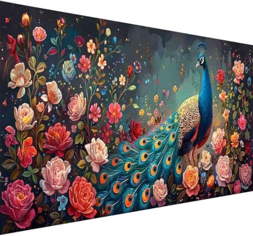 Diamond Painting Blume Diamond Painting Erwachsene Groß XXL 60x120cm Pfau Vollbohrer Diamanten Malerei Kristall Stickerei Bilder Bastelset für Kinder Anfänger, Zimmer Deko Wohnzimmer Geschenke -l86N von BAIYAACO