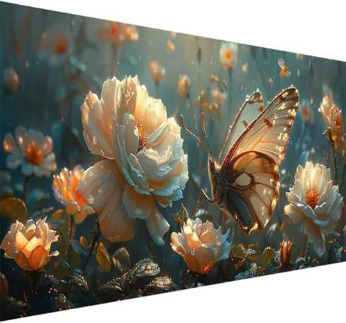 Diamond Painting Blume Diamond Painting Erwachsene Groß XXL 70x140cm Schmetterling Vollbohrer Diamanten Malerei Kristall Stickerei Bilder Bastelset für Kinder Anfänger, Zimmer Deko Wohnzimmer -d272 von BAIYAACO