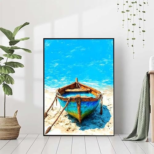 Diamond Painting Boot Diamant Painting Bilder Set, 5D Diamond Painting Meer Diamond Painting Erwachsene DIY Runde Kristall Strass Cross Stickerei Diamond-Painting Basteln für Wandzimmer Deko 80x100cm von BAIYAACO