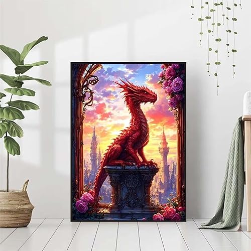 Diamond Painting Drachen Diamant Painting Bilder Set, 5D Diamond Painting Blume Diamond Painting Erwachsene DIY Runde Strass Cross Stickerei Diamond-Painting Basteln für Wandzimmer Deko 80x110cm 0-6 von BAIYAACO