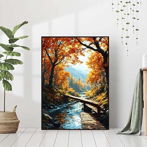 Diamond Painting Herbst Diamant Painting Bilder Set, 5D Diamond Painting Landschaft Diamond Painting Erwachsene DIY Runde Strass Cross Stickerei Diamond-Painting Basteln, Wandzimmer Deko 60x80cm I-N von BAIYAACO