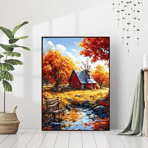 Diamond Painting Herbst Diamant Painting Bilder Set, 5D Diamond Painting Landschaft Diamond Painting Erwachsene DIY Runde Strass Cross Stickerei Diamond-Painting Basteln, Wandzimmer Deko 80x110cm 0-X von BAIYAACO