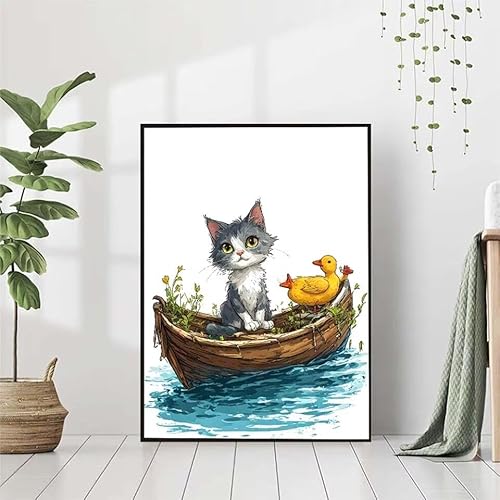 Diamond Painting Katze Diamant Painting Bilder Set, 5D Diamond Painting Ente Diamond Painting Erwachsene DIY Runde Kristall Strass Cross Stickerei Diamond-Painting Basteln für Wandzimmer Deko 70x95cm von BAIYAACO