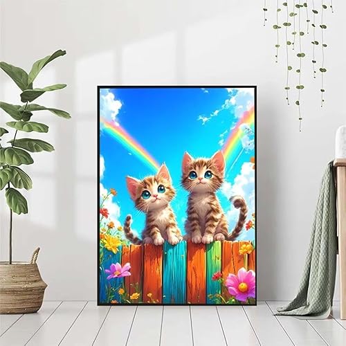 Diamond Painting Katze Diamant Painting Bilder Set, 5D Diamond Painting Regenbogen Diamond Painting Erwachsene DIY Runde Strass Cross Stickerei Diamond-Painting Basteln, Wandzimmer Deko 80x100cm 6-5 von BAIYAACO