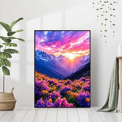 Diamond Painting Landschaft Diamant Painting Bilder, Blume Diamond Painting Erwachsene Kinder DIY Runde Kristall Diamond Art Stickerei Painting Basteln, Wohnzimmer Schlafzimmer Wanddeko 80x100cm 9-A von BAIYAACO