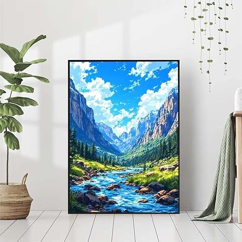 Diamond Painting Landschaft Diamant Painting Bilder, Fluss Diamond Painting Erwachsene Kinder DIY Runde Kristall Diamond Art Stickerei Painting Basteln, Wohnzimmer Schlafzimmer Wanddeko 80x110cm H-M von BAIYAACO