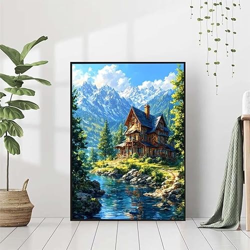 Diamond Painting Landschaft Diamant Painting Bilder, Haus Diamond Painting Erwachsene Kinder DIY Runde Kristall Diamond Art Stickerei Painting Basteln, Wohnzimmer Schlafzimmer Wanddeko 80x110cm Q-5 von BAIYAACO