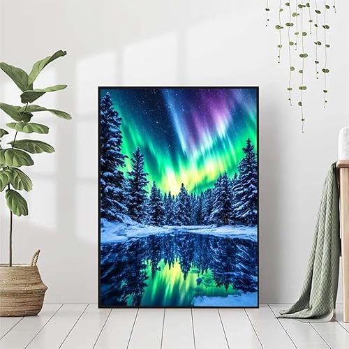 Diamond Painting Landschaft Diamant Painting Bilder Set, 5D Diamond Painting Aurora Diamond Painting Erwachsene DIY Runde Strass Cross Stickerei Diamond-Painting Basteln, Wandzimmer Deko 30x40cm Y-0 von BAIYAACO