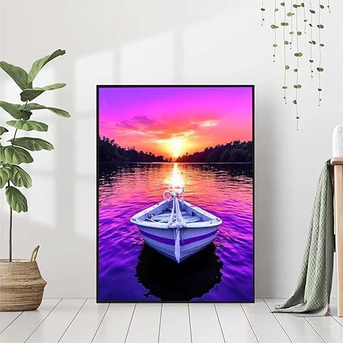 Diamond Painting Landschaft Diamant Painting Bilder Set, 5D Diamond Painting Boot Diamond Painting Erwachsene DIY Runde Strass Cross Stickerei Diamond-Painting Basteln für Wandzimmer Deko 80x110cm N-N von BAIYAACO