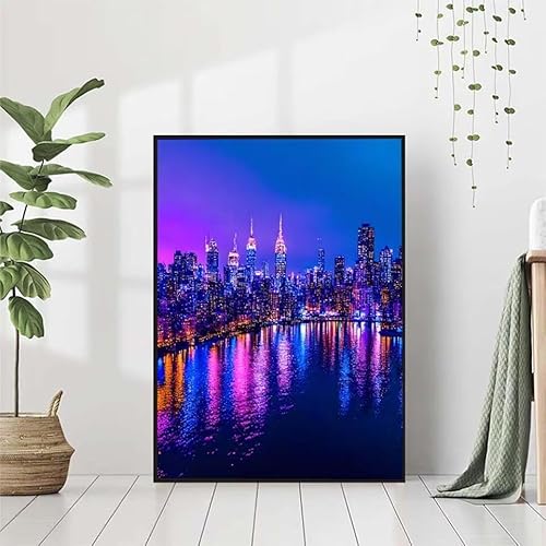 Diamond Painting Landschaft Diamant Painting Bilder Set, Diamond Painting Stadtnachtansicht Diamond Painting Erwachsene DIY Runde Strass Cross Stickerei Diamond-Painting, Wandzimmer Deko 80x110cm Q-4 von BAIYAACO