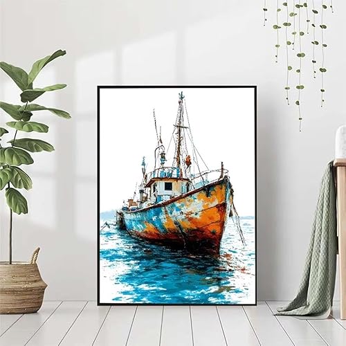 Diamond Painting Meer Diamant Painting Bilder Set, 5D Diamond Painting Boot Diamond Painting Erwachsene DIY Runde Kristall Strass Cross Stickerei Diamond-Painting Basteln, Wandzimmer Deko 80x110cm U-S von BAIYAACO