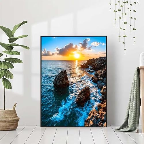 Diamond Painting Meer Diamant Painting Bilder Set, 5D Diamond Painting Landschaft Diamond Painting Erwachsene DIY Runde Strass Cross Stickerei Diamond-Painting Basteln für Wandzimmer Deko 80x110cm Q-C von BAIYAACO