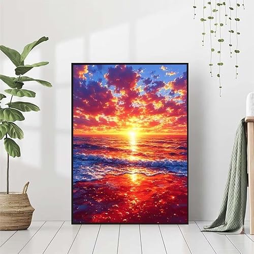 Diamond Painting Meer Diamant Painting Bilder Set, 5D Diamond Painting Sonnenuntergang Diamond Painting Erwachsene DIY Runde Strass Cross Stickerei Diamond-Painting Basteln für Wandzimmer Deko 70x95cm von BAIYAACO