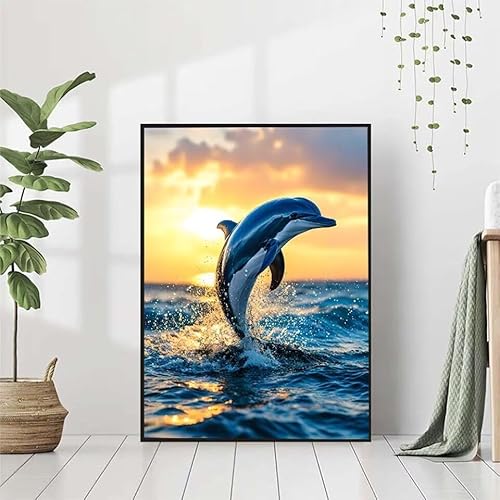 Diamond Painting Meer Diamant Painting Bilder Set, Diamond Painting Delphin Diamond Painting Erwachsene DIY Runde Strass Cross Stickerei Diamond-Painting Basteln, Wandzimmer Deko Geschenk 80x110cm 7-6 von BAIYAACO