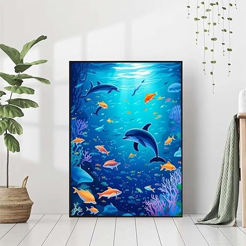 Diamond Painting Meer Diamant Painting Bilder Set, Diamond Painting Delphin Diamond Painting Erwachsene DIY Runde Strass Cross Stickerei Diamond-Painting Basteln, Wandzimmer Deko Geschenk 80x110cm 9-U von BAIYAACO